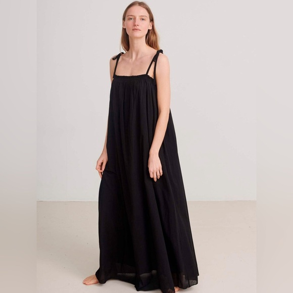 skall studio Dresses & Skirts - Skall Studio Hima Black Cotton Tie Strap Boho Maxi Dress